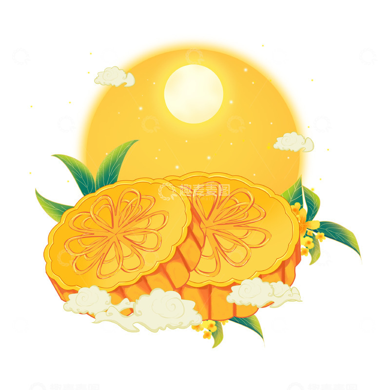 源文件下载【趣麦麦图】手绘中秋国庆月饼祥云和月亮海报装饰