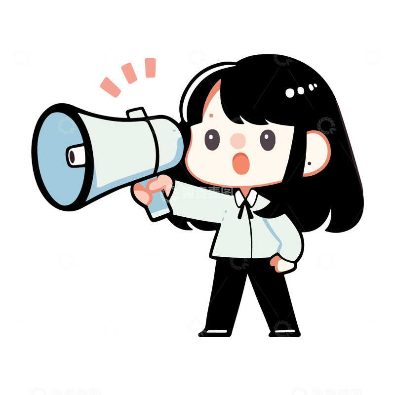 源文件下载【趣麦麦图】举着喇叭宣传招聘的女孩