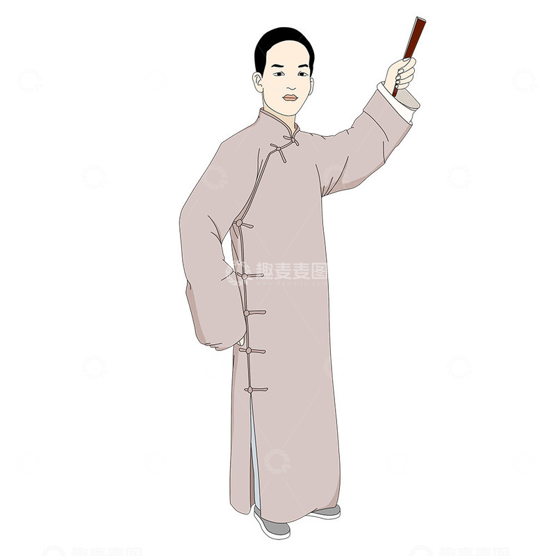 源文件下载【趣麦麦图】拿扇子的民国说书评剧先生古风古典卡通形象