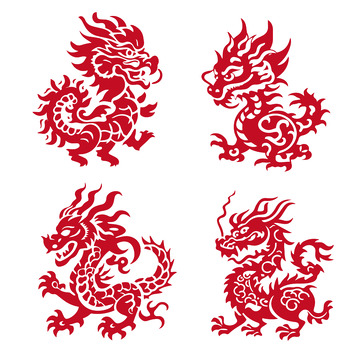 龙剪影剪纸卡通矢量图