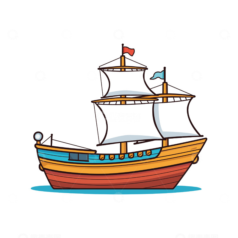 源文件下载【趣麦麦图】手绘交通工具帆船