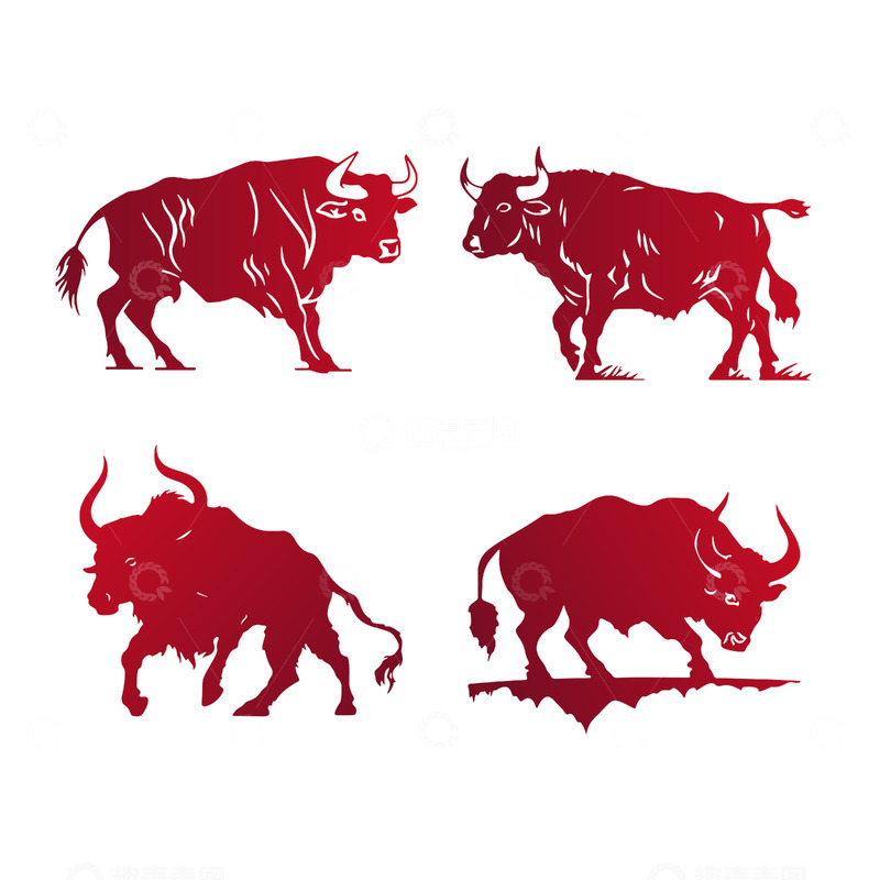 源文件下载【趣麦麦图】公牛水牛剪影矢量