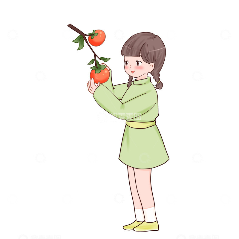 源文件下载【趣麦麦图】寒露摘柿子的人物