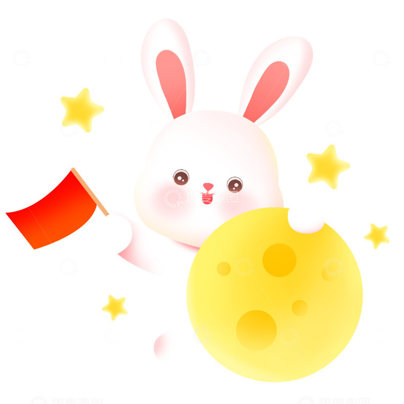 源文件下载【趣麦麦图】中秋国庆语气兔子拿着红旗元素