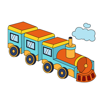 卡通线描交通工具小火车