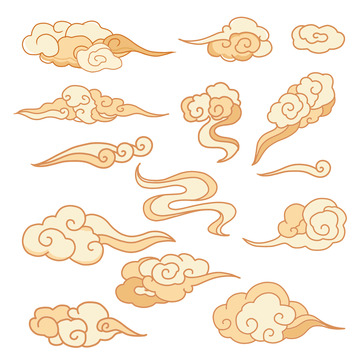 手绘古典中国风祥云线条装饰插画元素