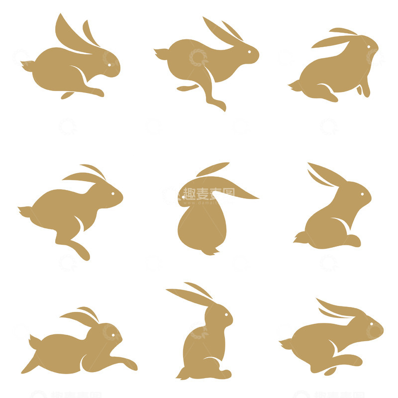 国潮古风可爱兔子剪影装饰矢量元素