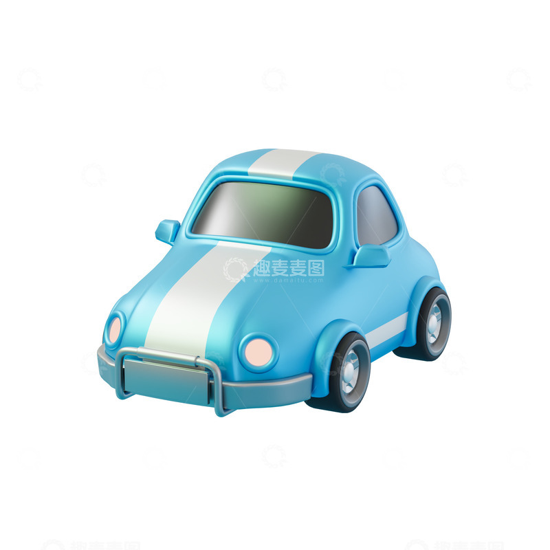 源文件下载【趣麦麦图】-3D立体蓝色卡通小汽车车子模型