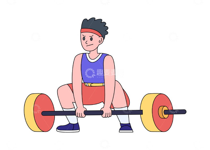 源文件下载【趣麦麦图】卡通线描可爱的举重运动员