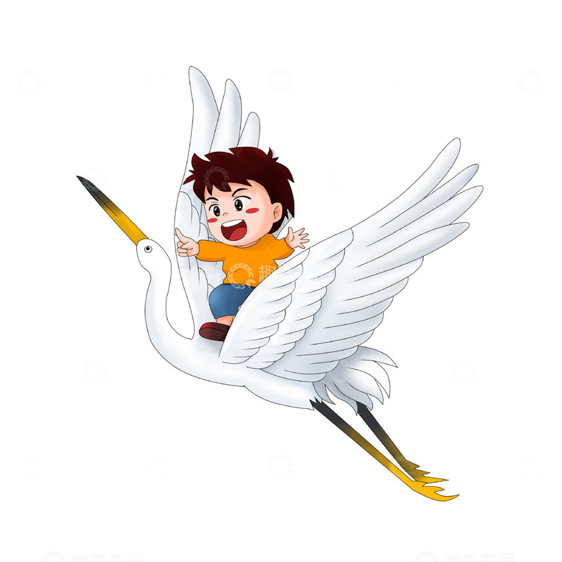 源文件下载【趣麦麦图】骑白鹭的卡通儿童