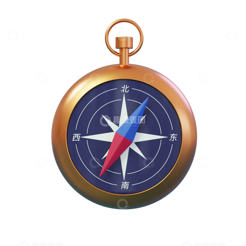 源文件下载【趣麦麦图】金属罗盘指南针3D模型