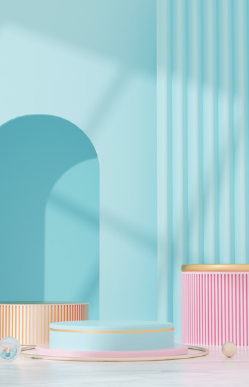 C4D立体简约家居展台粉蓝色竖图广告背景