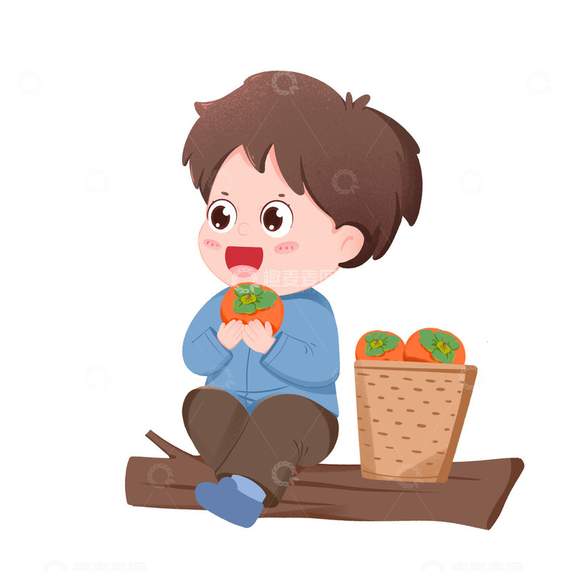 源文件下载【趣麦麦图】手绘寒露节气男孩丰收柿子免抠元素