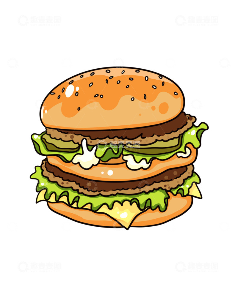 源文件下载【趣麦麦图】美味双层牛肉汉堡