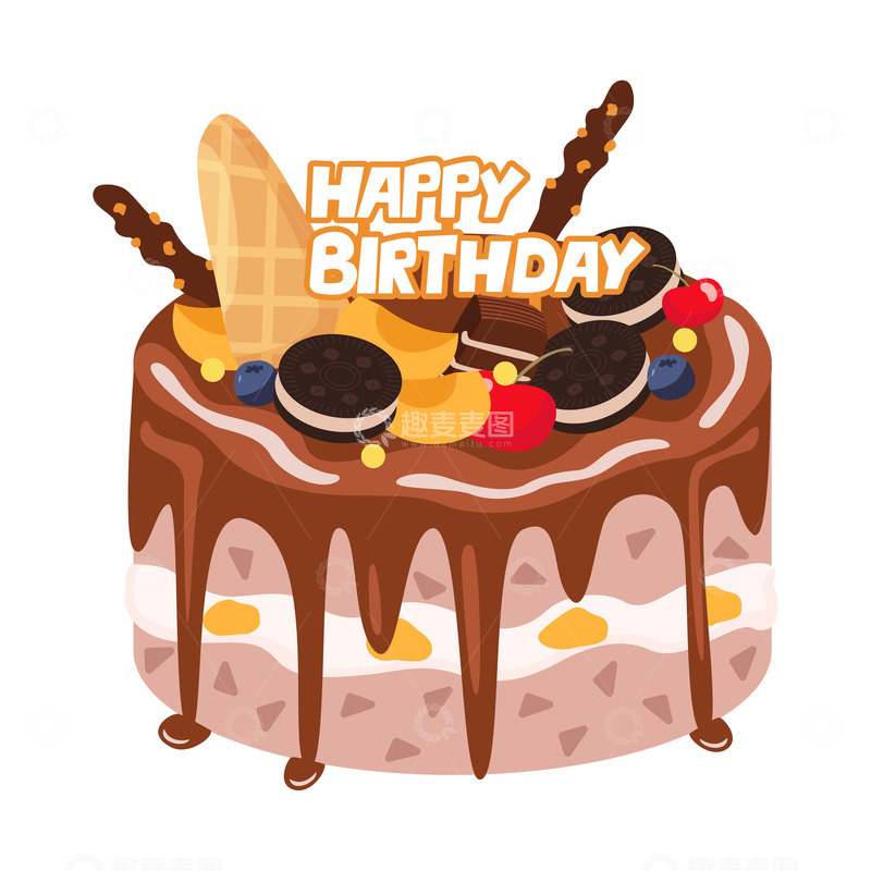 源文件下载【趣麦麦图】-美味的黄桃巧克力生日蛋糕