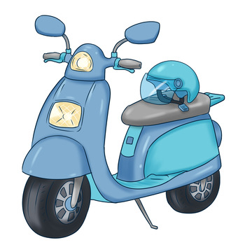 交通工具电瓶车和安全帽