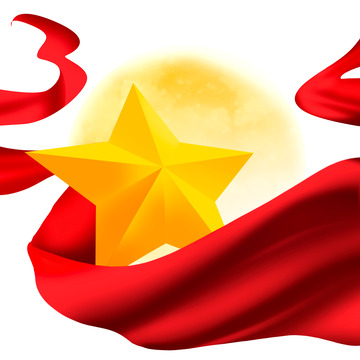 红色中国风丝绸庆典五角星装饰线条插画元素