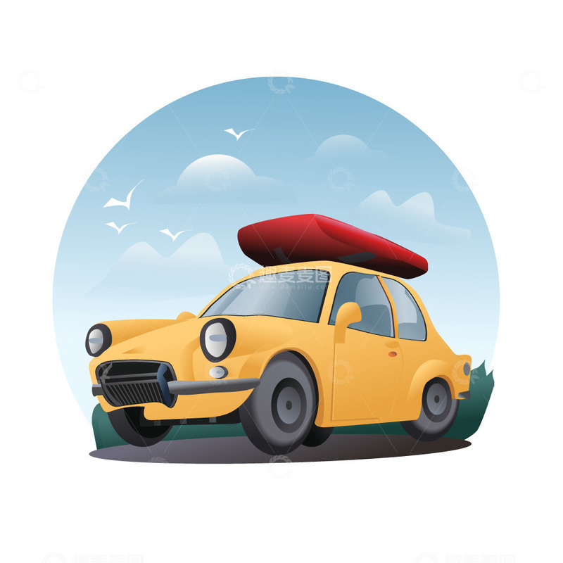 源文件下载【趣麦麦图】黄颜色卡通风格创意汽车交通工具矢量素材