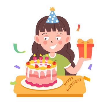 卡通过生日的可爱小女孩