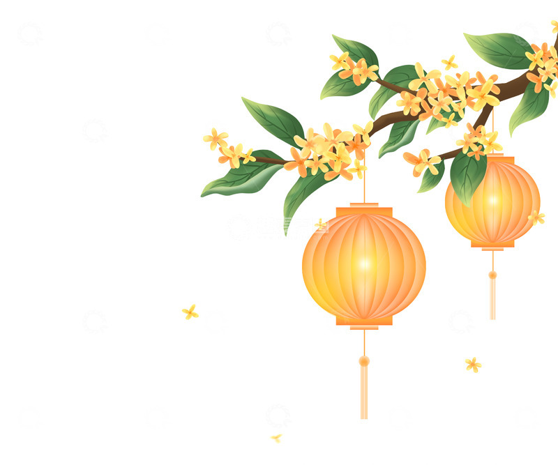 源文件下载【趣麦麦图】手绘桂花灯笼枝叶海报顶部装饰元素