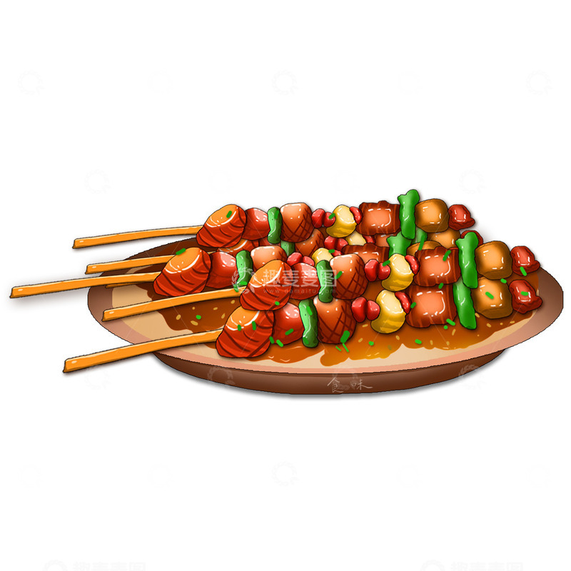 源文件下载【趣麦麦图】美食烧烤串串羊肉串插画