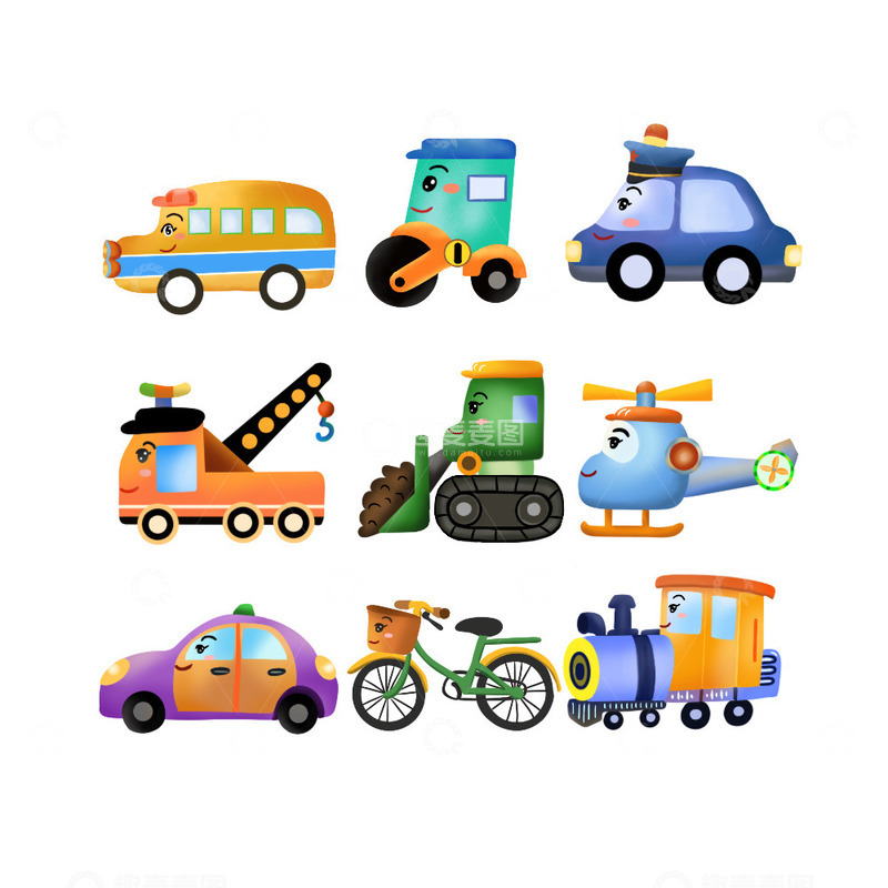 源文件下载【趣麦麦图】卡通交通工具插画