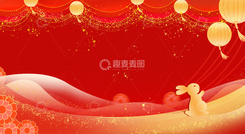 源文件下载【趣麦麦图】-红色喜庆兔子简约大气海报展板丝绸底纹背景