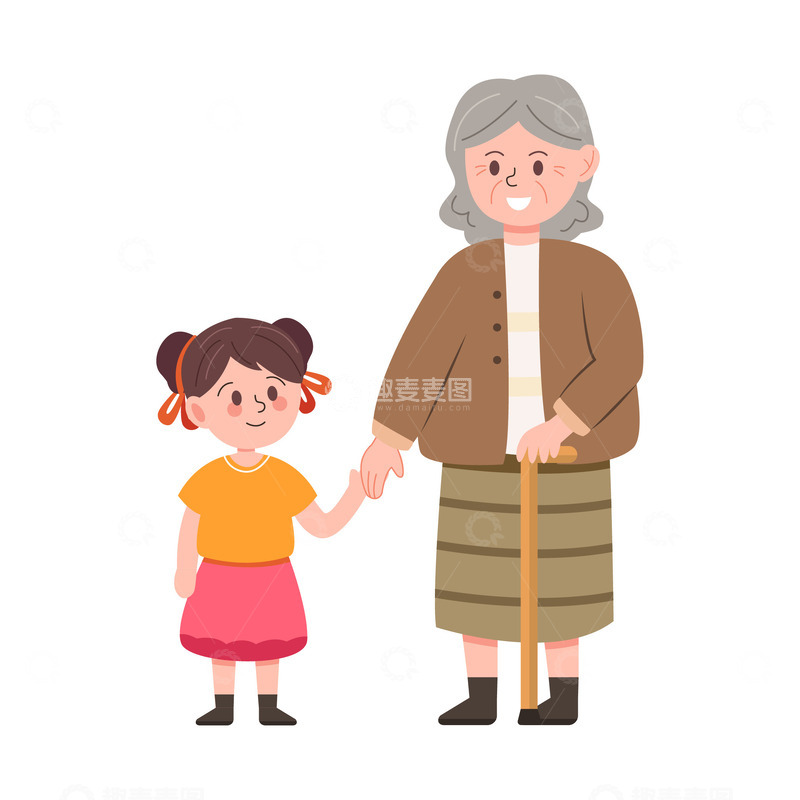 卡通简约重阳节老人与小孩