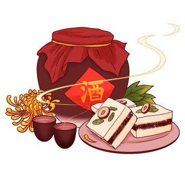 重阳节元素重阳美酒菊花酒重阳糕