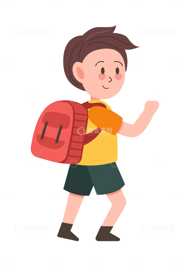 源文件下载【趣麦麦图】卡通简约去上学的小学生