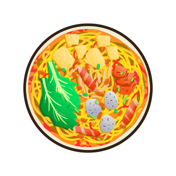 美食炒面炒粉面条插画