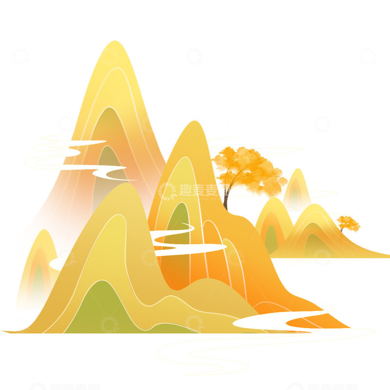 源文件下载【趣麦麦图】国潮秋天金色山峰山水金秋重阳节
