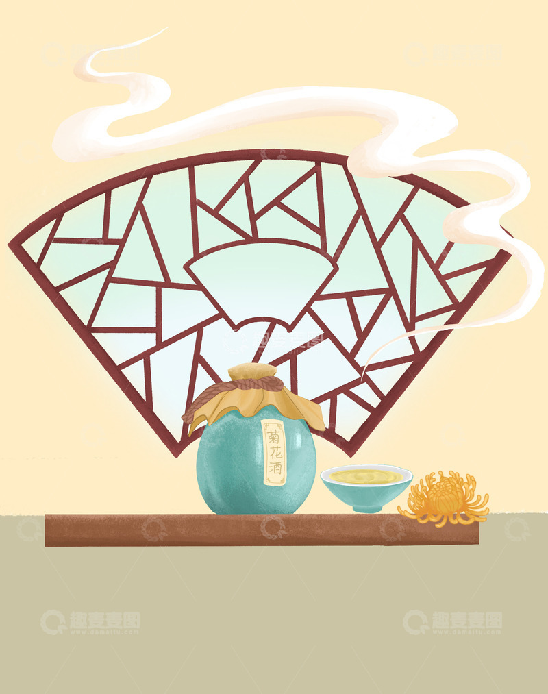 源文件下载【趣麦麦图】重阳节菊花酒节气古风窗户