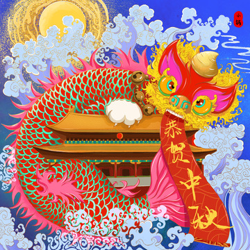 月满高楼瑞兽贺中秋