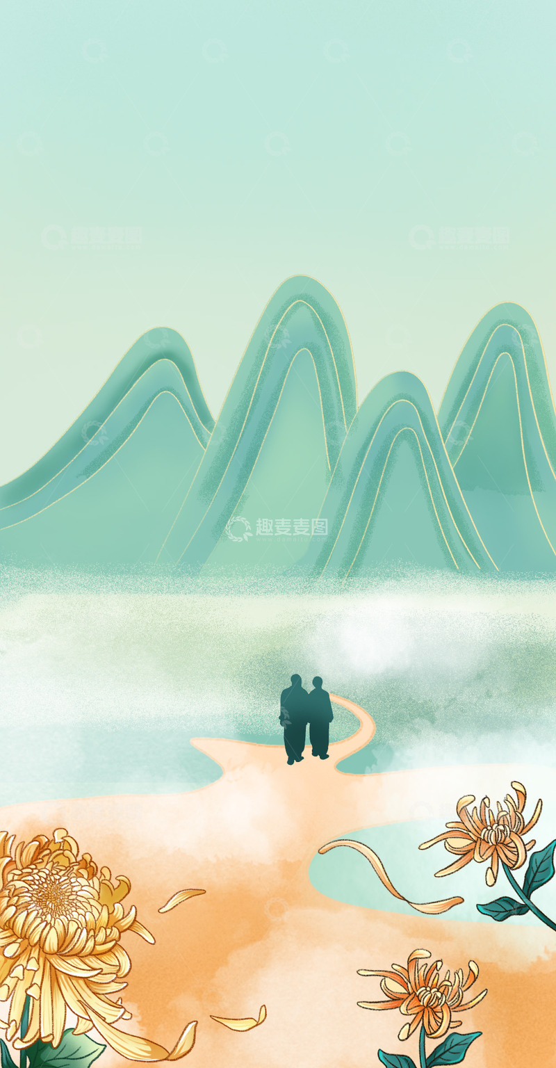 源文件下载【趣麦麦图】重阳节望岳登高背景