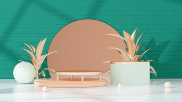 C4D立体墨绿色简约家居展台海报背景