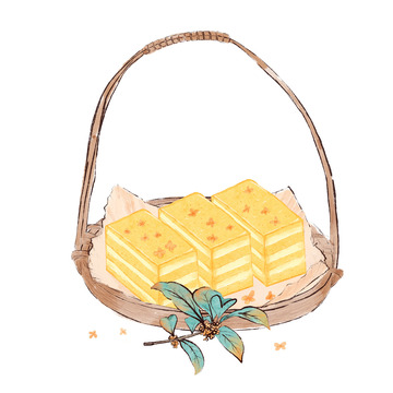 重阳水彩甜食桂花糕甜品食物秋日美食