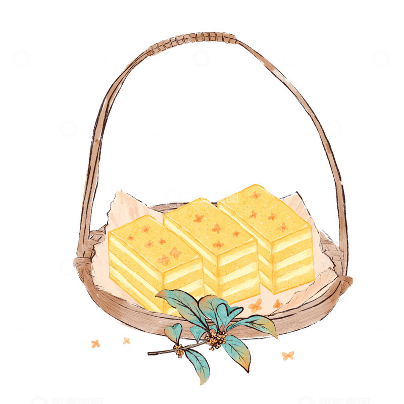 源文件下载【趣麦麦图】重阳水彩甜食桂花糕甜品食物秋日美食