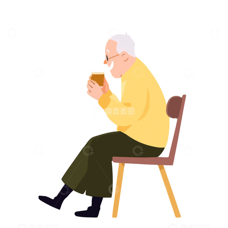 源文件下载【趣麦麦图】抱着茶杯的老人