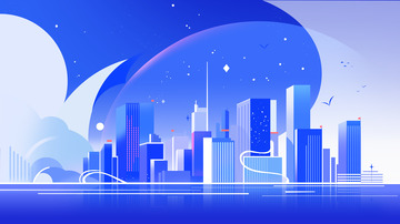 蓝色渐变科技城市剪影装饰背景