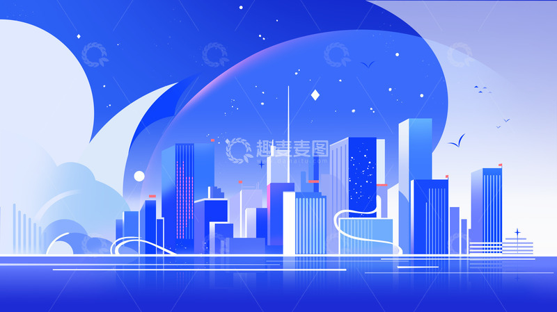 源文件下载【趣麦麦图】蓝色渐变科技城市剪影装饰背景