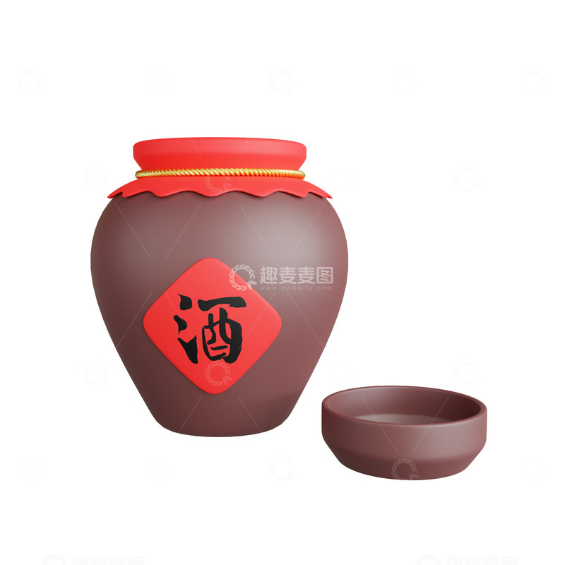 源文件下载【趣麦麦图】重阳节菊花酒酒碗酒坛子3D模型