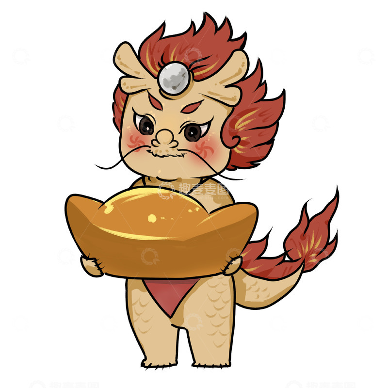 源文件下载【趣麦麦图】水墨风新年小龙元宝