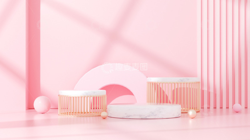 粉色立体C4D电商展台海报背景