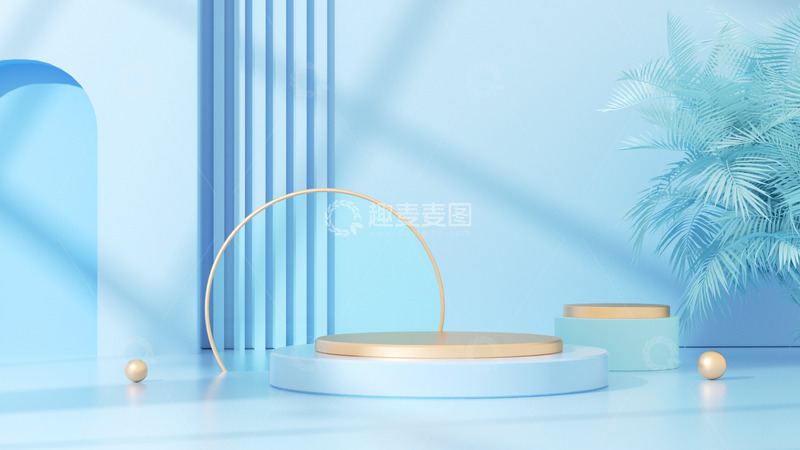 蓝色C4D立体展台海报背景