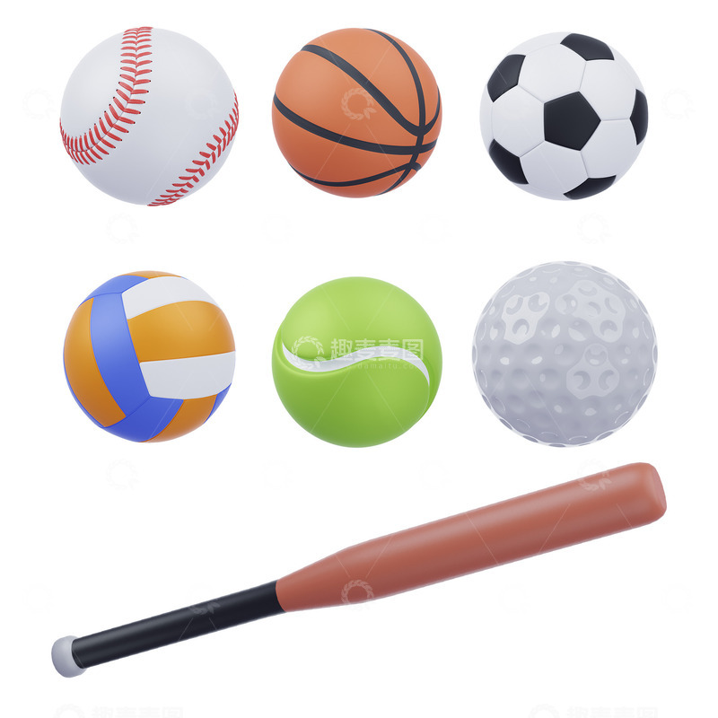 源文件下载【趣麦麦图】3D立体球类运动电商免扣元素