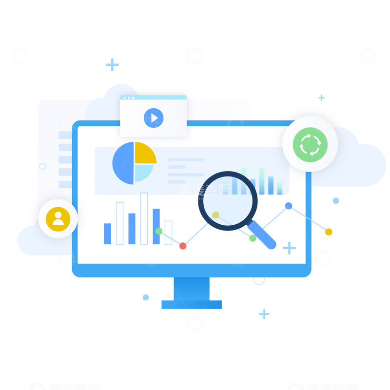 源文件下载【趣麦麦图】web网页统计分析电脑扁平插画装饰素材