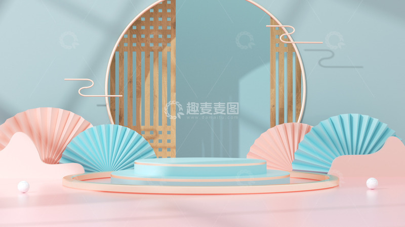 源文件下载【趣麦麦图】C4D立体展台电商中式海报背景