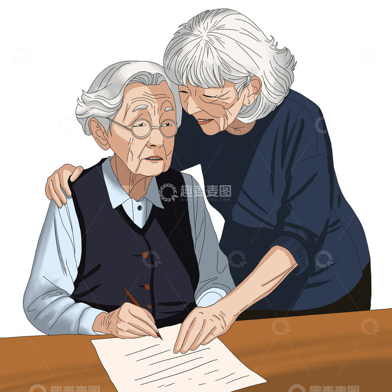 源文件下载【趣麦麦图】手绘重阳老人姐妹