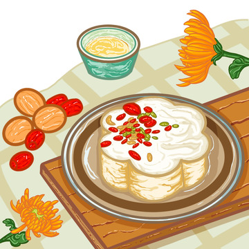 手绘线稿风重阳节元素重阳糕